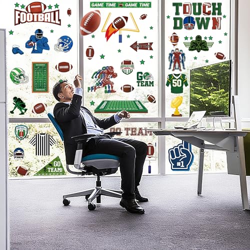 Image of Football Window Clings, Football Party Decorations, Touch Down Party Window Stickers, Green Brown Themed Stickers Decal Gel for Touchdown Party Decor Accessories Set
