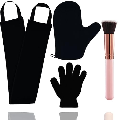 Paquete de 4 aplicadores de manoplas autobronceadoras, con manoplas autobronceadoras, aplicador de espalda autobronceada, guante exfoliante, cepillo