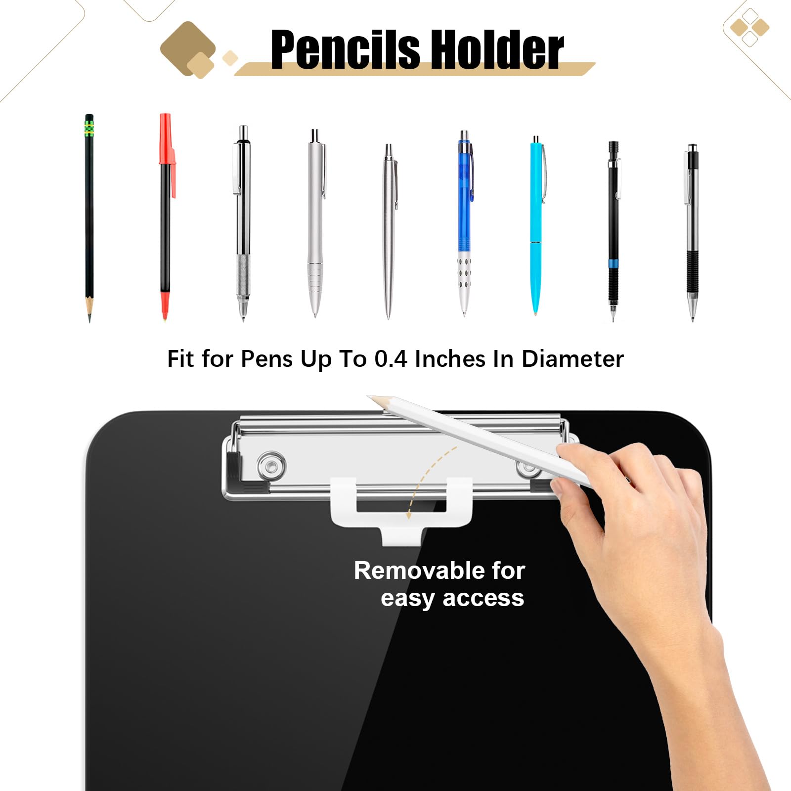 Hongri Plastic Clipboard with Pen Holder, Black 8.5x11 Letter Size Clip Board for Classroom Office, Students - Image 2