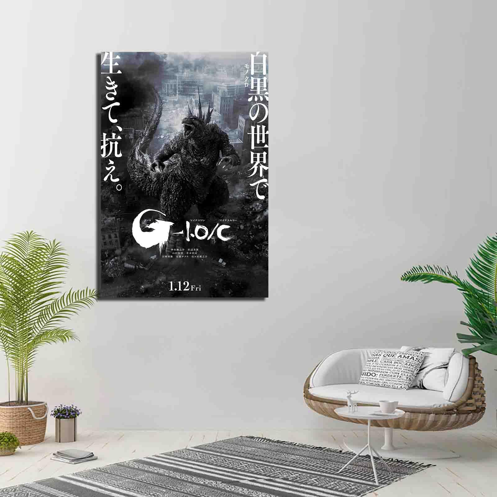 Amazon.co.jp: ゴジラポスター マイナスワンポスター キャンバス ウォールアート 映画ポスター HDプリント キャンバス絵画  リビングルーム 用ウォールピクチャー ホームデコレーション 男の子へのギフト(木製フレーム 24x36インチ) : ホーム＆キッチン 映画館用大型5  ..., image size:1600x1600