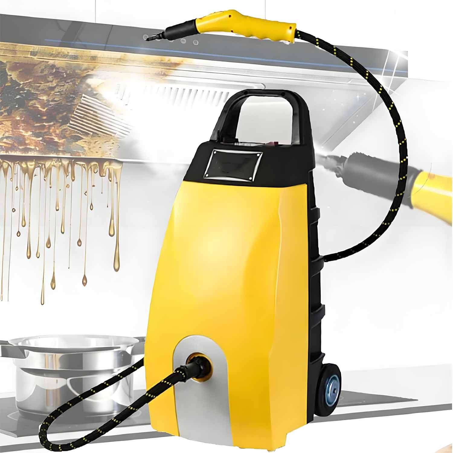 GLBMXDD Multipurpose Powerful Steamer, 3.5L Steam Cleaner, 3000W High Temperature Multi-Use Steam Washer,with 6 Brush Heads for Home,Car Washing & AC Cleaning Yellow