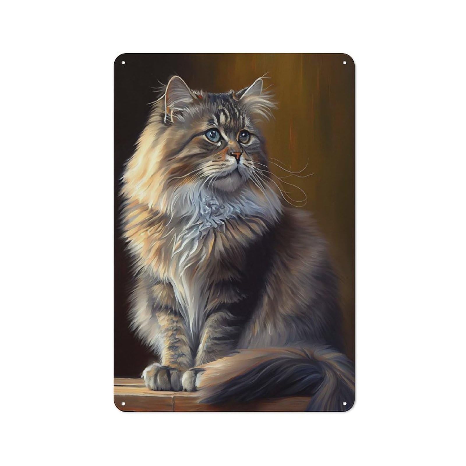 Tin Sign with Siberian Cat Oil Paint Design 30x20cm, Vintage Shed Wall Decor for Greenhouse, Garden Room, Cafe Or Entryway