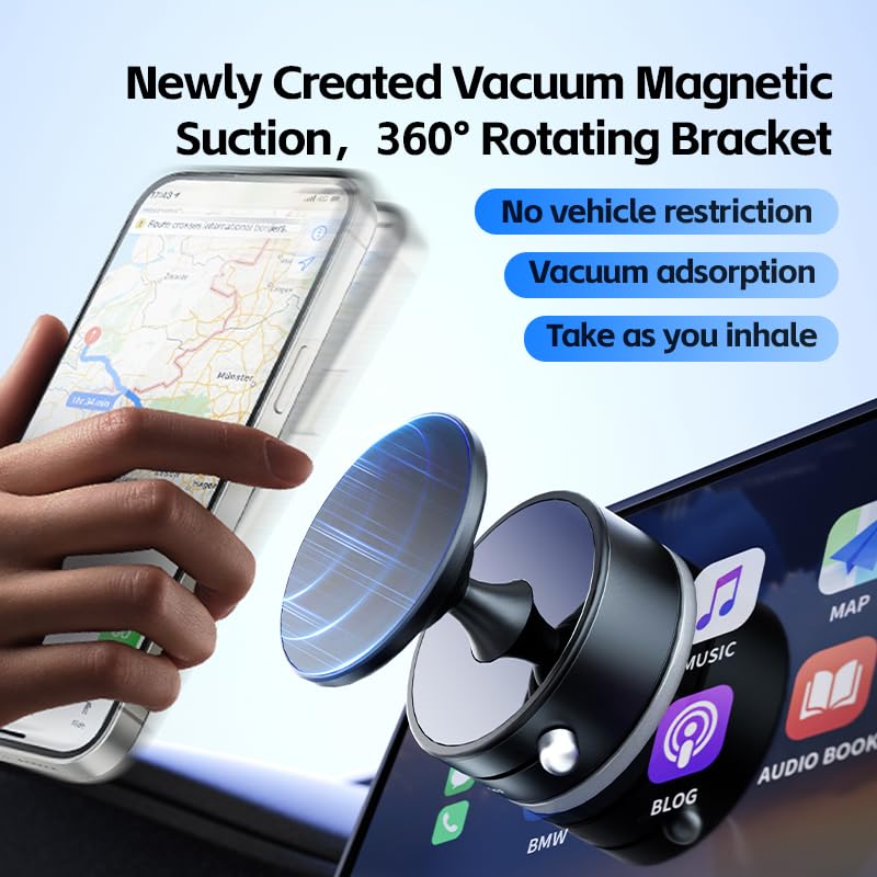 Vacuum Suction Magnetic Phone Holder, 360° Adjustable Car Phone Mount, Universal Double-Sided Magnetic Bracket for Smartphones in Vehicles/Gym/Shower/Mirror (Black)