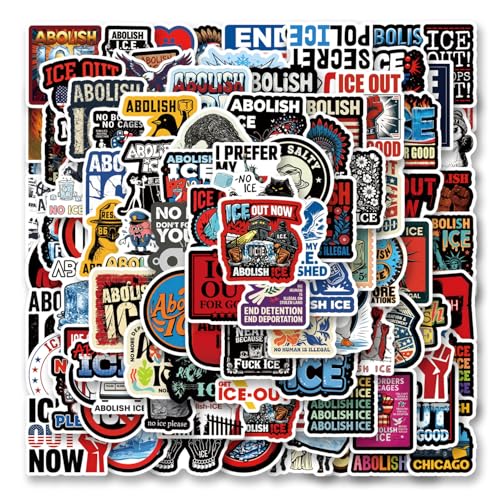 120Pcs Funny Abolish ICE Stickers Meme ICE Out Decal Chinga La Migra No Human is Illegal Sticker Waterproof Vinyl for Laptop Water Bottle Skateboard Scrapbooking Party Favors (120Pcs)