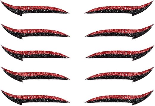 5 Pairs Eyeliner Stickers Glitter Eyeliner Stickers Instant Adhesive Eye Line Strip Reusable Eyeshadow Stickers for Dance Party,Red