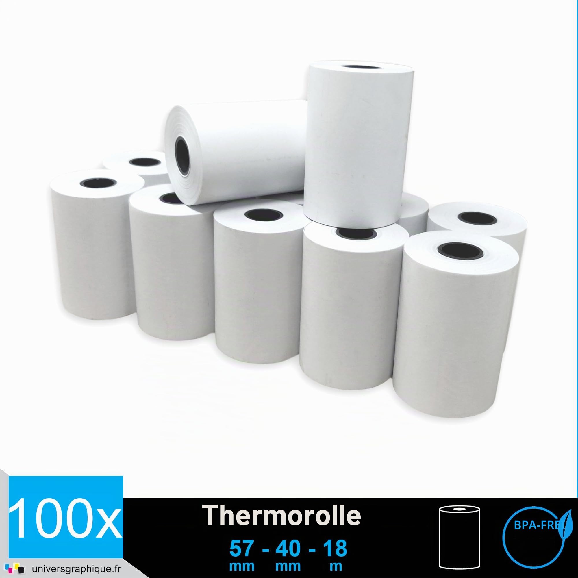 100 EC-Cash Thermorollen 57 x 40 x 12 für EC-Gerät und Zahltabletten mit Thermodrucker Bisphenol-A frei Ø40 mm