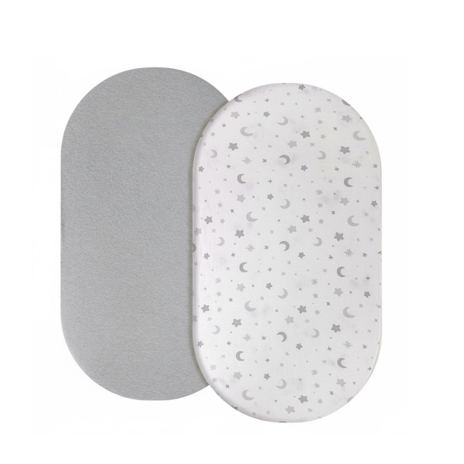 Colcolo Baumwoll Wiegenbezug Kinderbettlaken Spannbetttuch Babybettbezug Hautfreundlich Weich Elastisch Waschbar Maschinenfest mit Rundumgummizug für, Grauer Mond, 133-71-22cm
