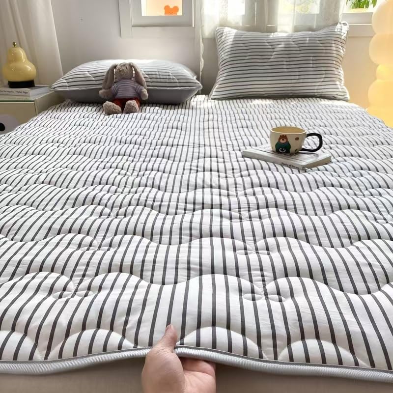 Coprimaterasso trapuntato, con cinghie elastiche, in cotone lavato, antiscivolo, traspirante, lavabile in lavatrice, per camera da letto e dormitorio (#4,90 x 200 cm)