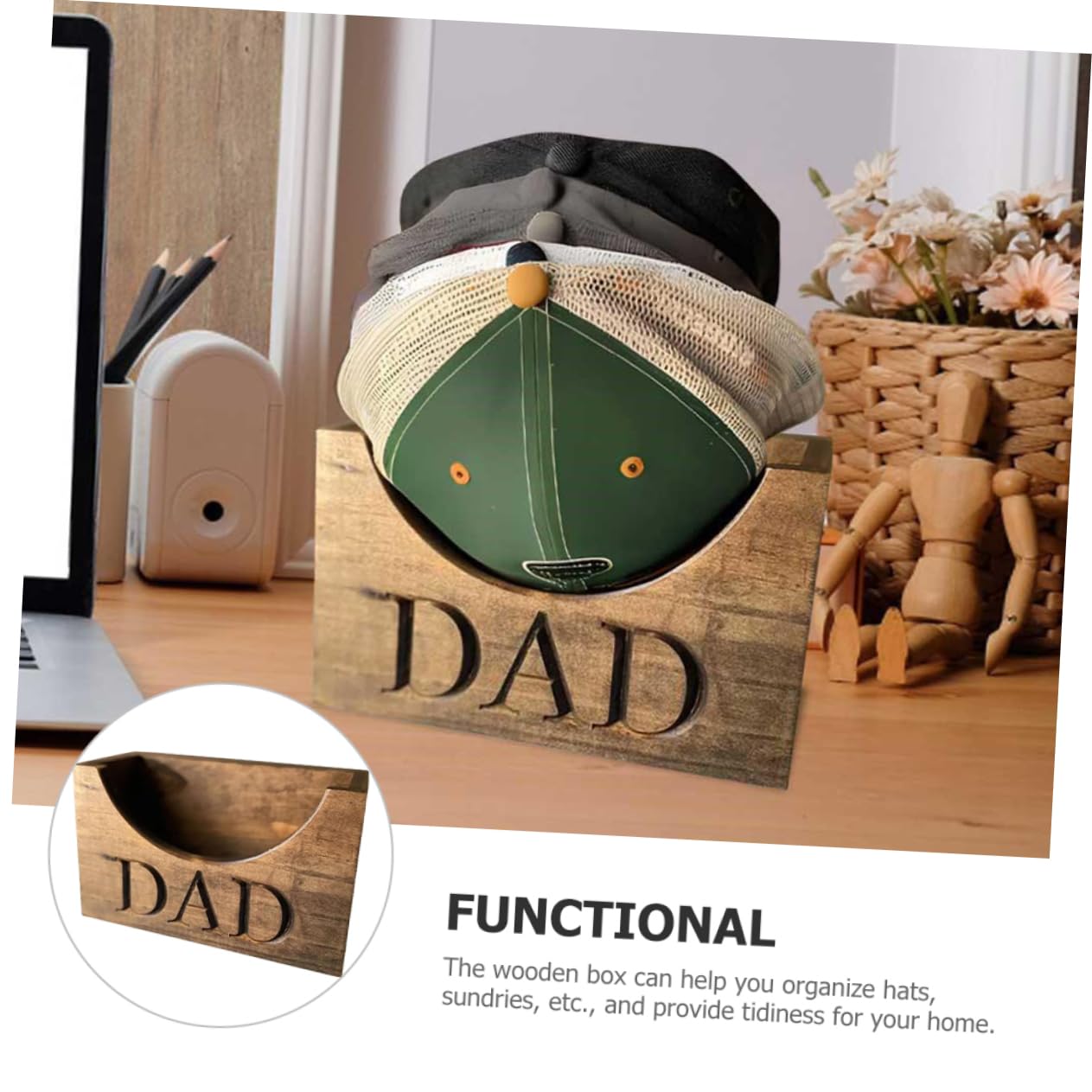 ERINGOGO Ball Cap Storage Organizer Hat Box for Men Baseball Cap Hanger Hat Storage Case