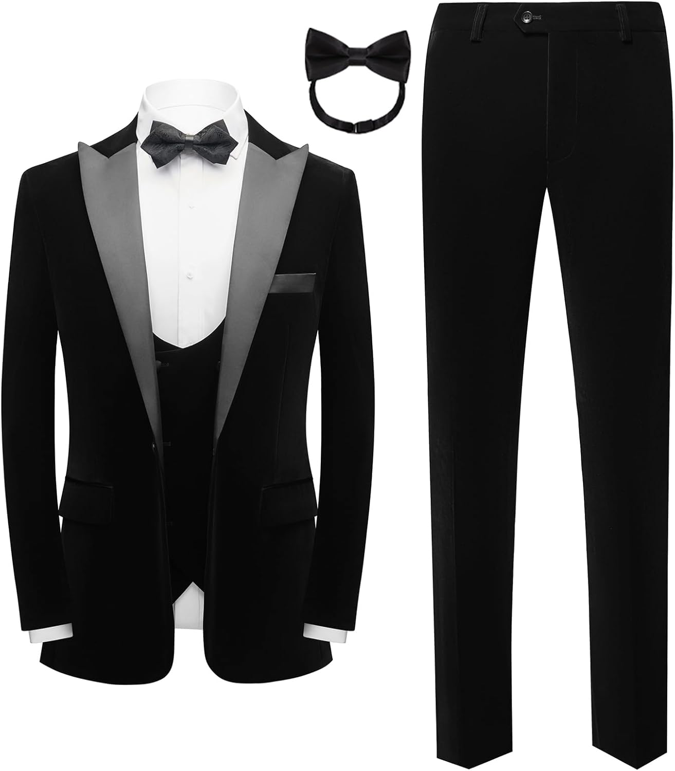 Men Suit 3 Pieces Slim Fit Solid Color Peaked Lapel Tuxedo Jacket Blazer for Party Prom Wedding