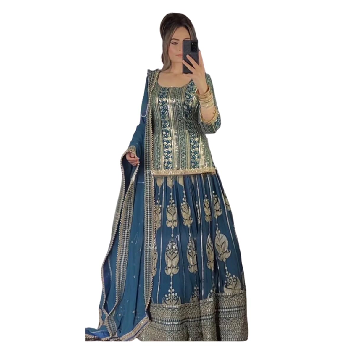 shafnufab Womens Blue Ethnic Lehenga Choli Set for Women, Adult, Free Size, 3/4 Sleeve-picture-11