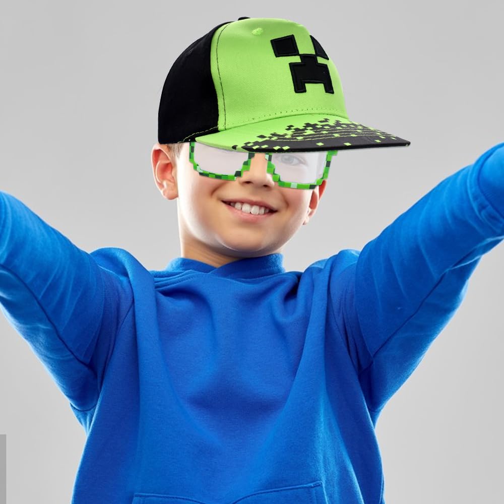 Minecraft Gorra de Béisbol para Niños, 2PCS Conjunto con Gafas de Sol, Bordada Transpirable Ajustable