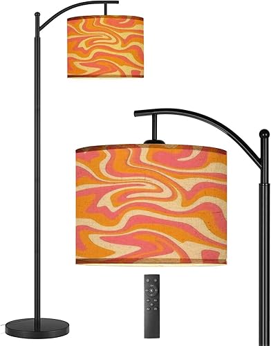 Lámparas de pie de arco, 1970 con remolino ondulado, sin costuras, color naranja y rosa, estilo de los años setenta, lámpara de pie con control