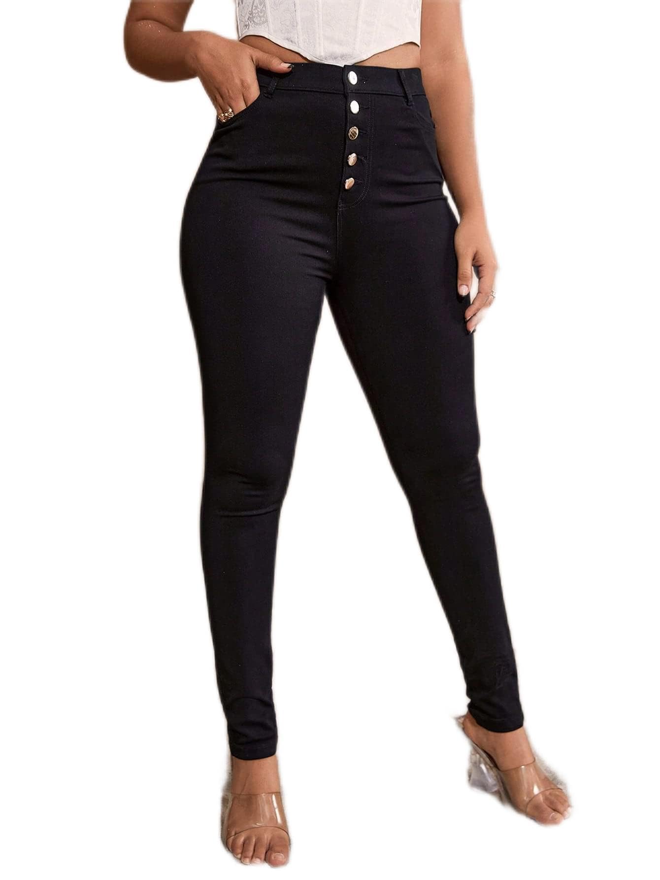 CLAIGH Pants for Women High Stretch Button Fly Skinny Pants