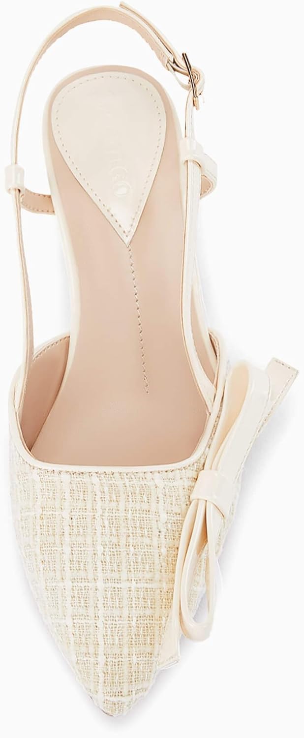 Coutgo Women's Slingback Low Kitten Heels Closed Pointed Toe Bow Pumps Wedding Dress Shoes - Image 8