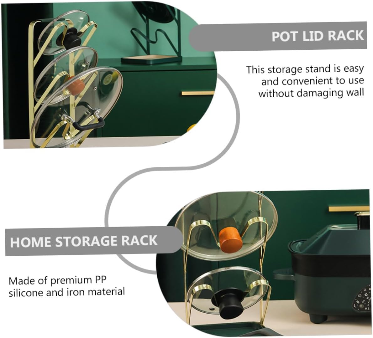 2pcs Pot Lid Rack Organizer for Kitchen Countertop Cabinet Holds Pot Lids Together Includes Water Tray for Neat Kitchen Organization