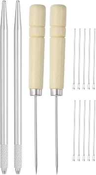 PATIKIL Doll Hair Rooting Holders Kit, 0.6mm Doll Hair Rerooting Knitting Needles with Wood Awls Crochet Hooks Doll Wig Tool for Doll Hair Making Supplies DIY Crafts, Silver Tone