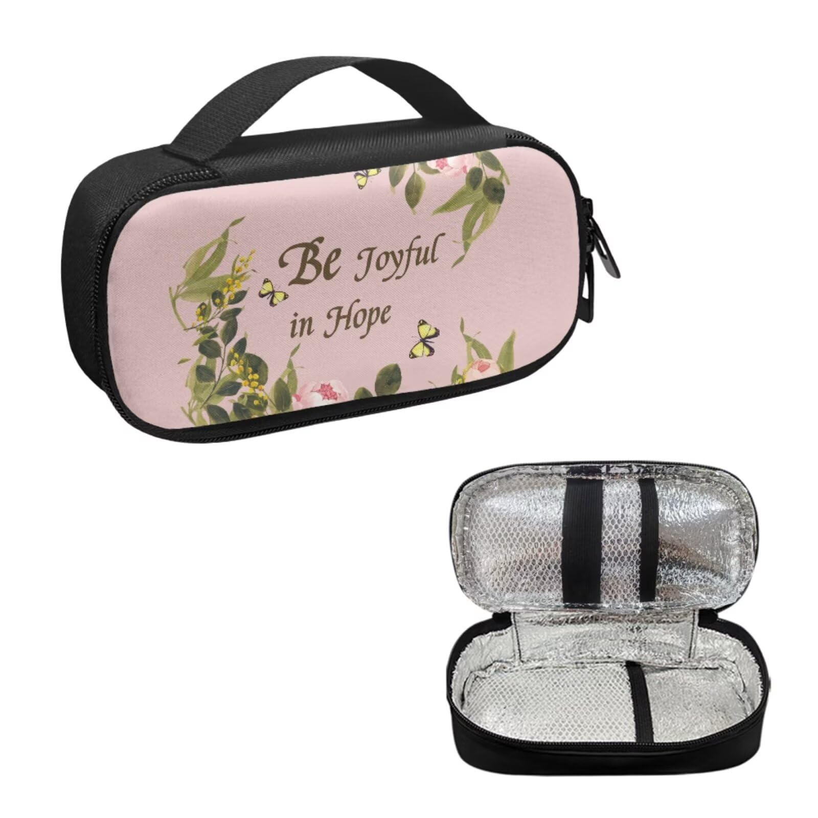 ZCFYGDX Insulin Cooler Travel Case,Diabetes Carrying Insulated Bag for Supplies Keep Medicine Cool,Diabetic Pen Small Bags for Storage,Portable Mini Pack with Built-in Mesh Pocket,Text Design