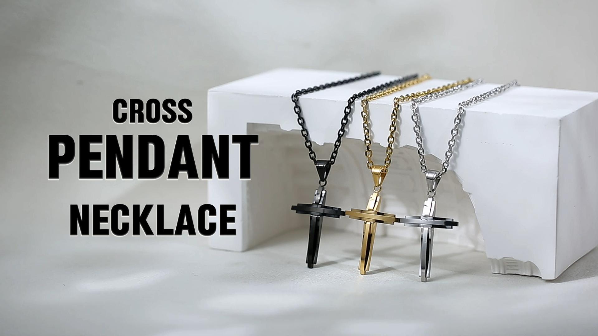 HZMAN Mens Polished Stainless Steel Silver Cross Pendant Necklace