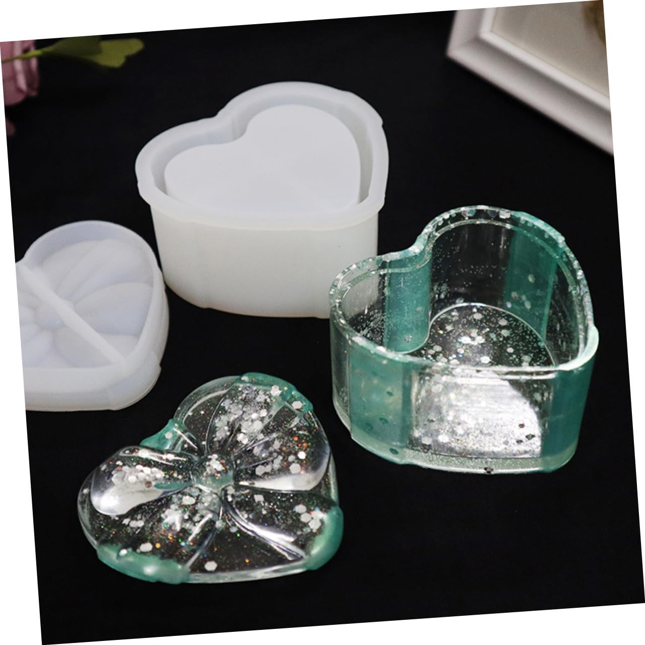 Angoily 3 Pièces Moule en Silicone couvercles décor cœur moules fondants Fournitures de Bricolage Outils de Bricolage en Silicone Moule Bricolage Gel de silice Blanche
