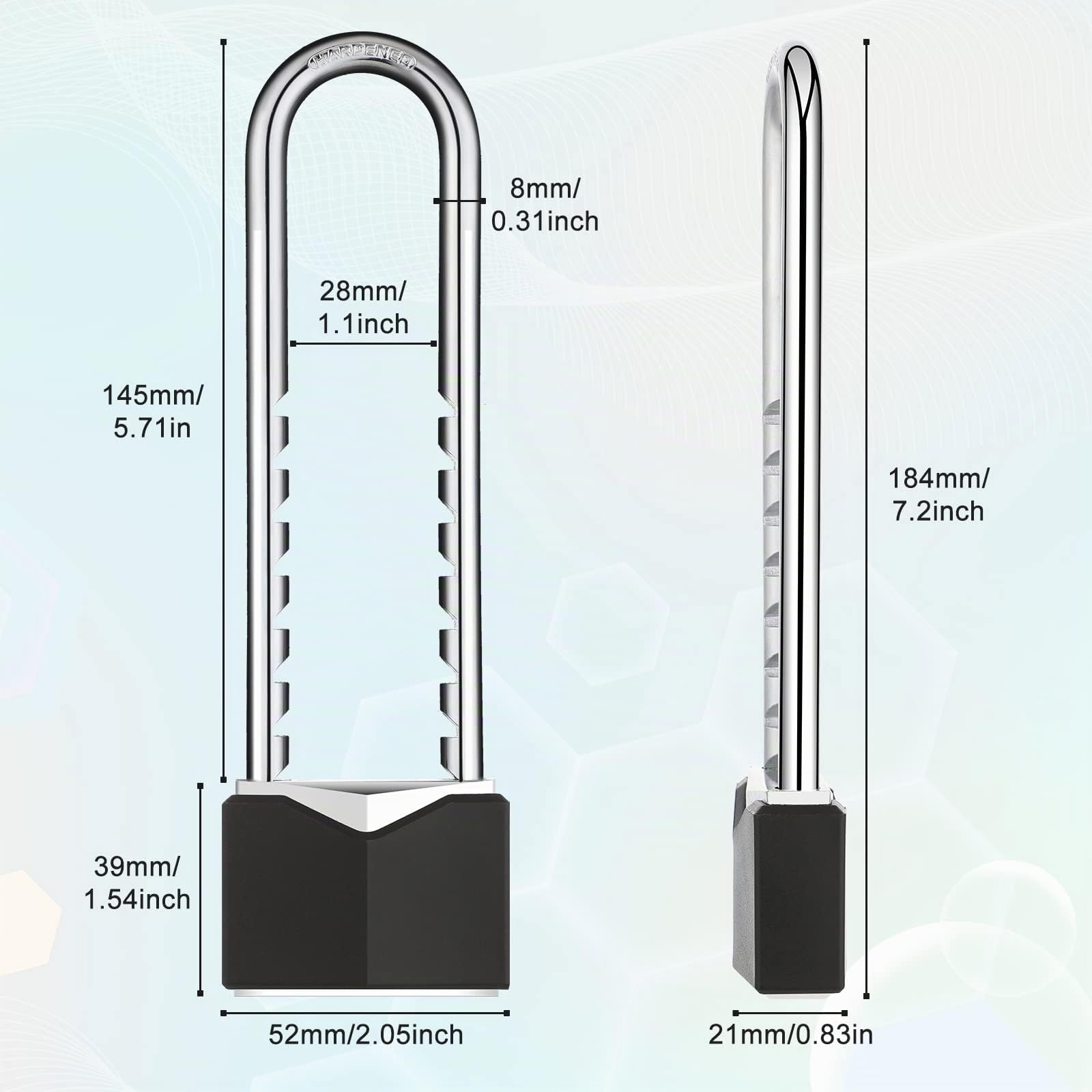 Photect 2 Pezzi 18 cm Lucchetti Lunghi di Sicurezza in Ottone massiccio con Chiave Lucchetto a Grillo Lunghezza Regolabile da Lucchetto con Arco Lungo Nero per Armadietto Serratura per Cancello Bici