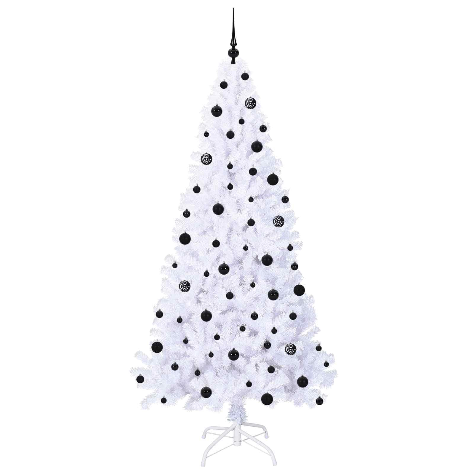 Albero di Natale Artificiale Bianco 210cm in PVC e Acciaio con 300 Luci LED, 8 Modalità di Flash, Alimentazione USB, 1210 Punte, per Soggiorno, Corridoio, Balcone e Terrazza
