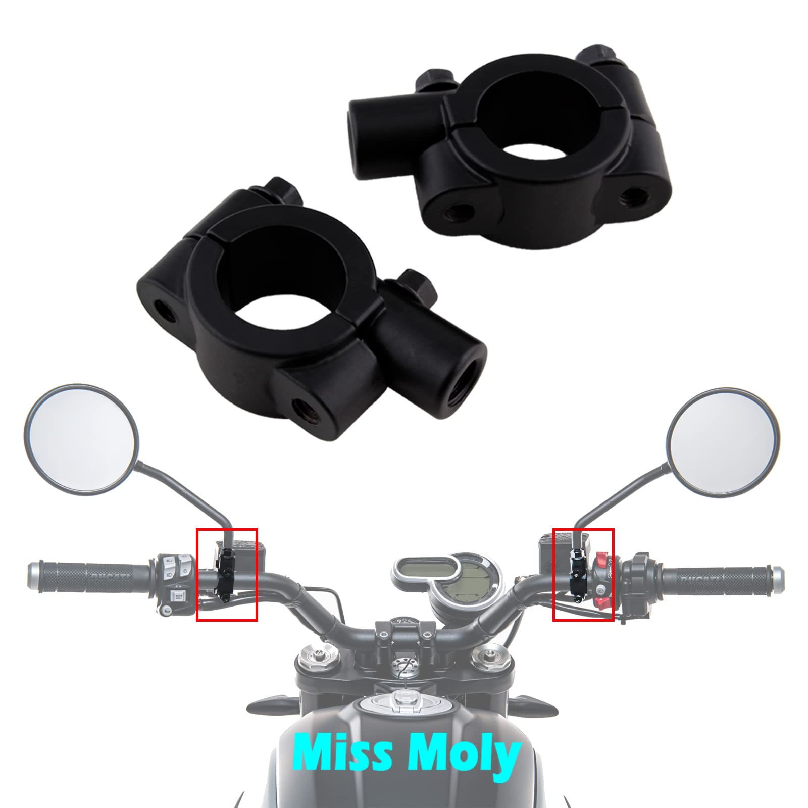 Keenso Support De Rétroviseur Moto - 2 Pièces Universelles Pour Guidon 7/8" 10mm En Alu Noir