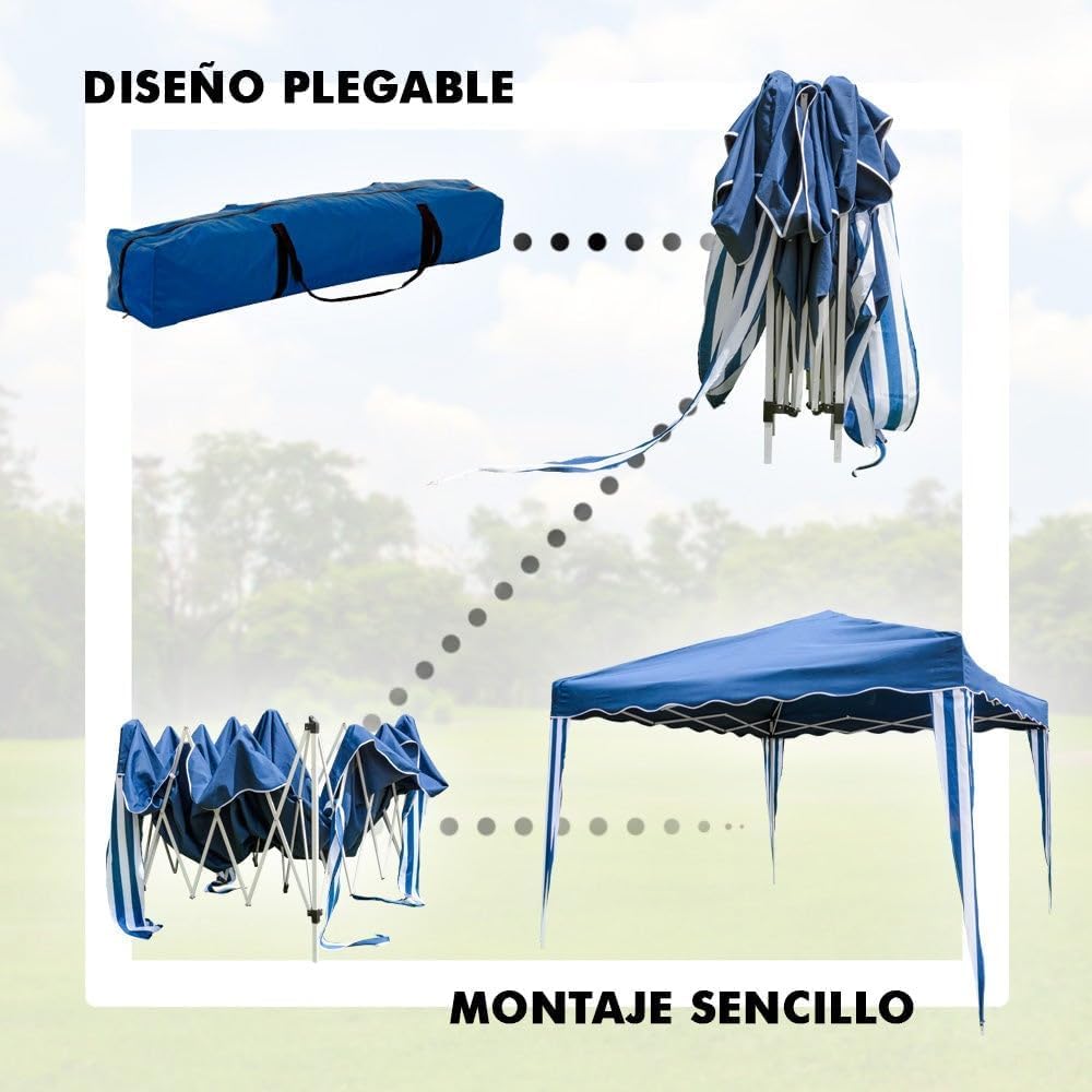 PATUKSHOP Carpa Plegable Cenador 3x3 m Azul Incluye Piquetas y Bolsa de Transporte