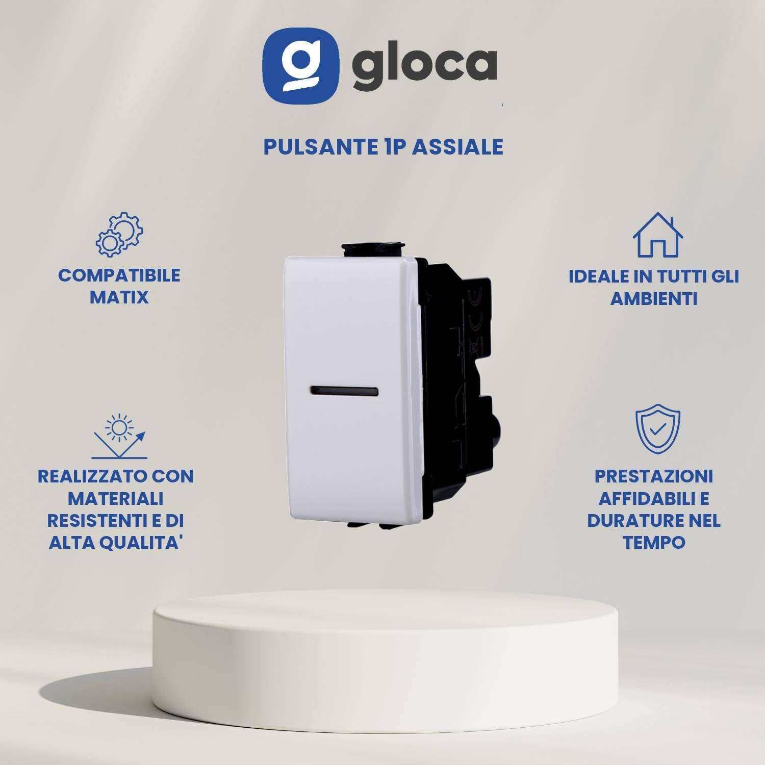 gloca Set 10 Pulsanti 1P Assiali 16A 220V Compatibili Con Serie Matix