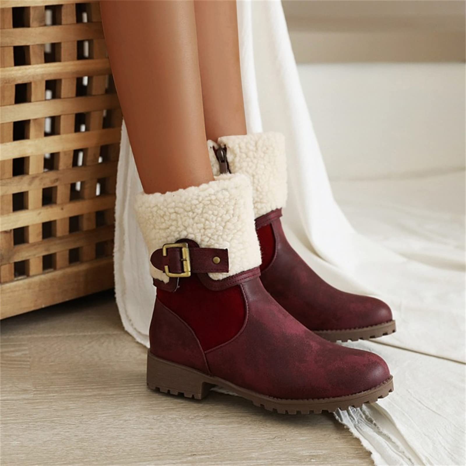 Stivali Neve Bambini 2026 di Cotone con Tacco Spesso Cerniera Laterale in Peluche Fibbia per Cintura Pelle Tinta Unita da Donna Scarpe Uomo Invernali