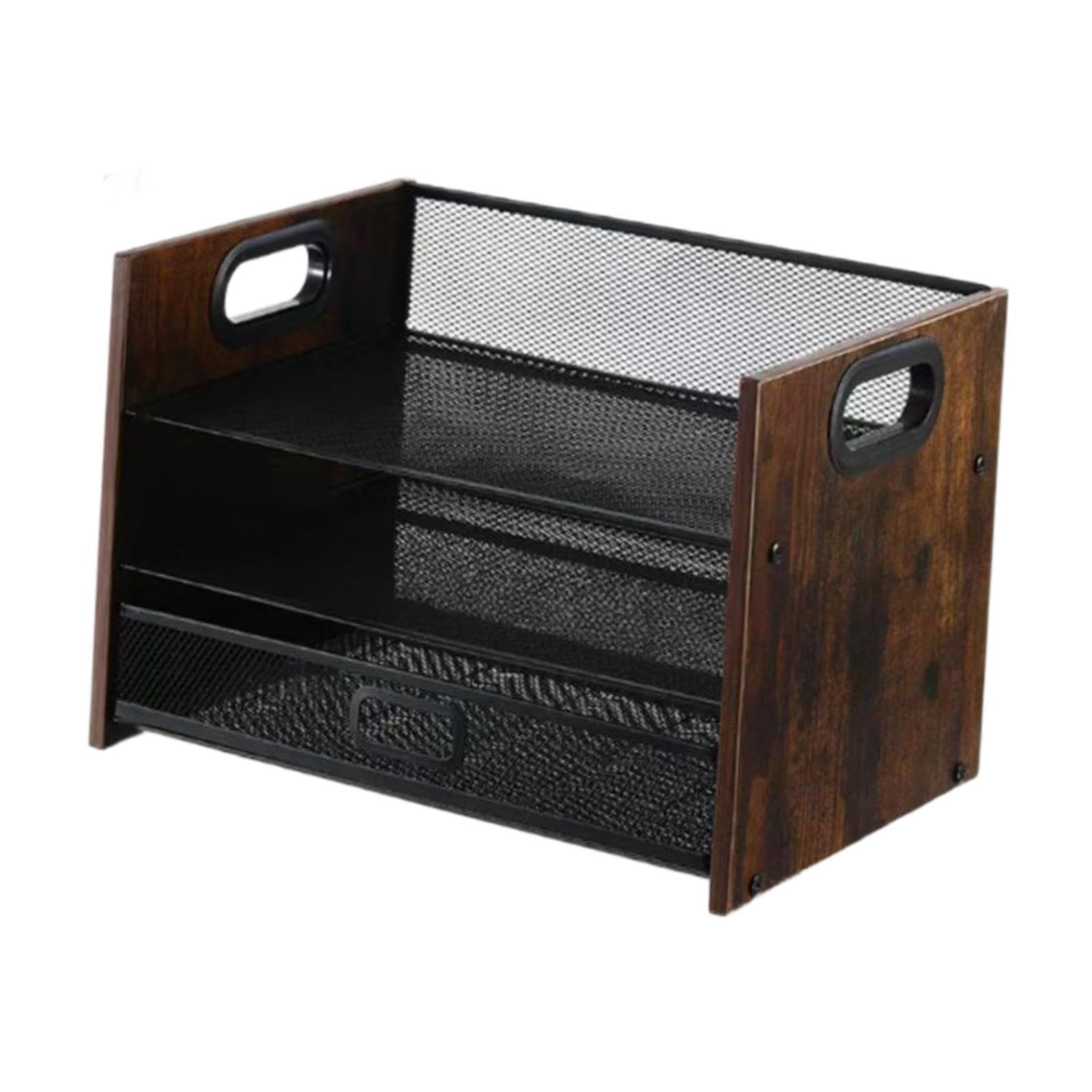 predolo Schreibtisch-Datei-Organizer, Schreibtisch-Organizer aus Holz mit Schublade, abgestuft mit Griff, Papierablage aus Holz für zu Hause, 3-stufig
