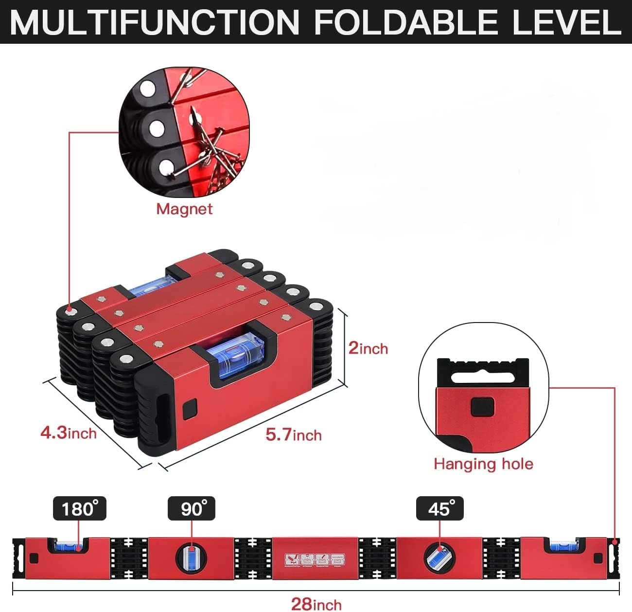 Fold Level Sensor Snapklik.com : Multi-Function Foldable Level Measuring Tool 28 Inch ...