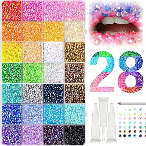 30000pcs 3mm Bedazzler Kit with Rhinestones, 28 Colors Resin Jelly Rhinestones for Bedazzling Kit, Non-Hotfix Flatback Gems for Diamond Art Bedazzled Nail Art DIY Crafts Phone Case Makeup