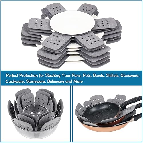 Miniatura 6 de BYKITCHEN Protectores de ollas de cacerola, protector de sartén más grande y grueso con estrellas, juego de 12 y 3 tamaños diferentes, almohadillas