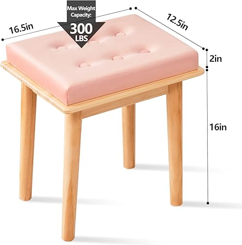 Miniatura 2 de Cpintltr Taburete de tocador de terciopelo multifuncional, reposapiés otomano con patas de pino macizo, taburete grueso acolchado para cambiador de