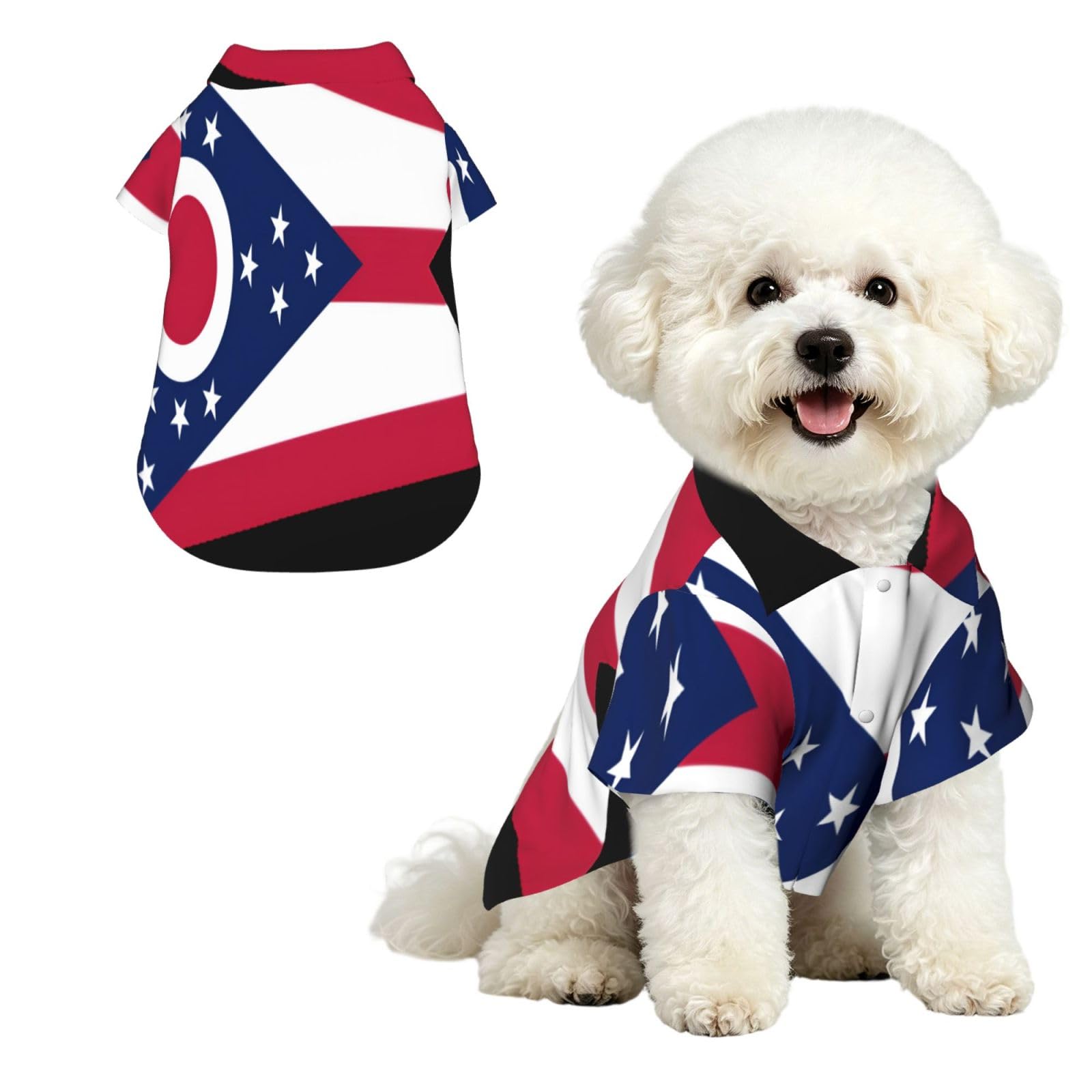 Dog Hawaiian Shirt Summer - Cute Tropical Pet Clothes For Small Dogs Cats - Lightweight Beach Outfit Ohio State Flag