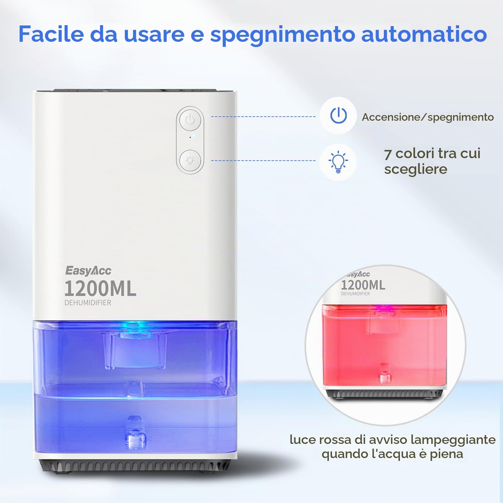 EasyAcc® Deumidificatore Casa Muffa 1200ml Deumidificatore Portatile Elettrico Silenzioso Efficiente Autosbrinamento per Cameretta Bagno Ufficio Armadio Garage