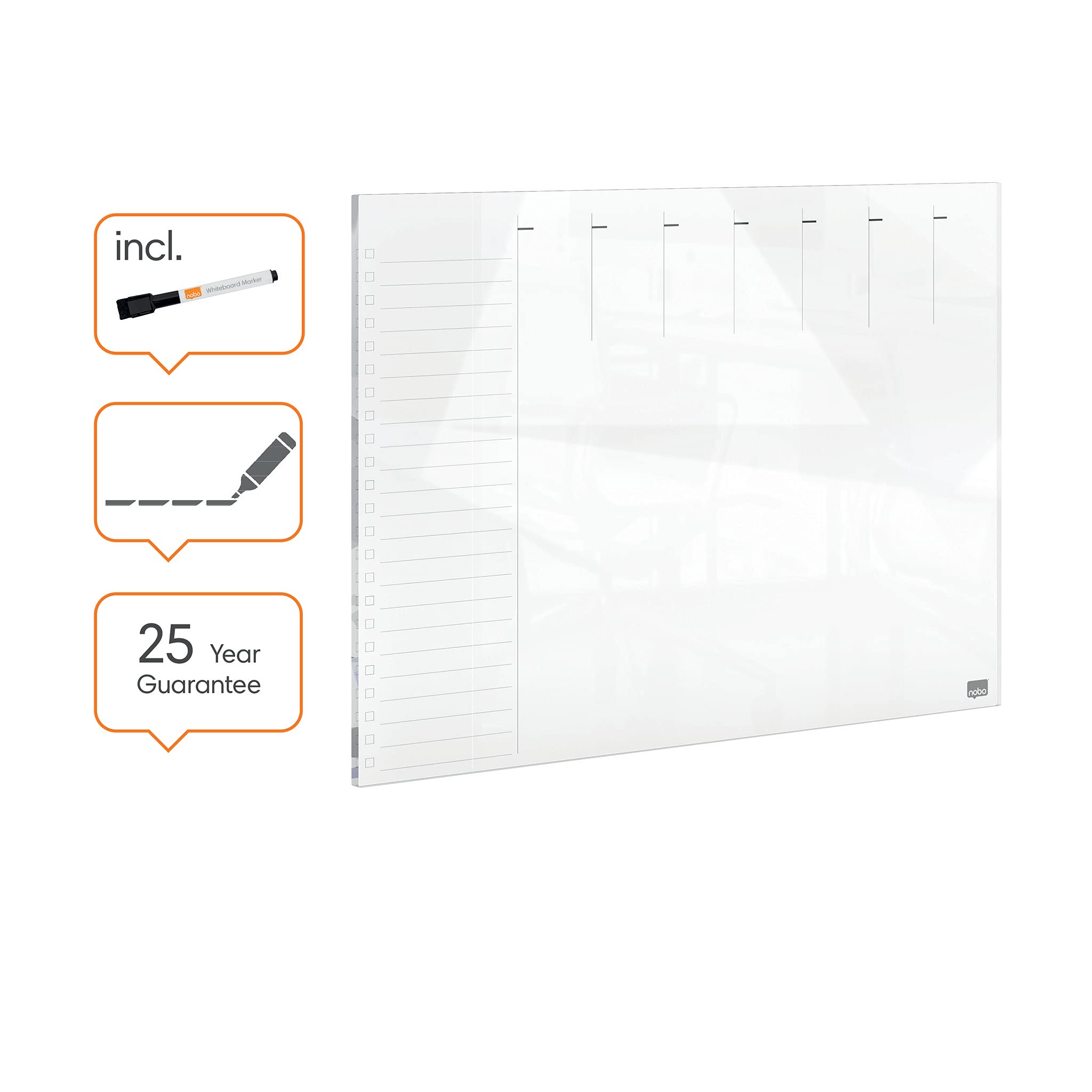 Nobo Pizarra Magnética de Cristal 430x560mm Semanal Sin Marco Oficina Casa