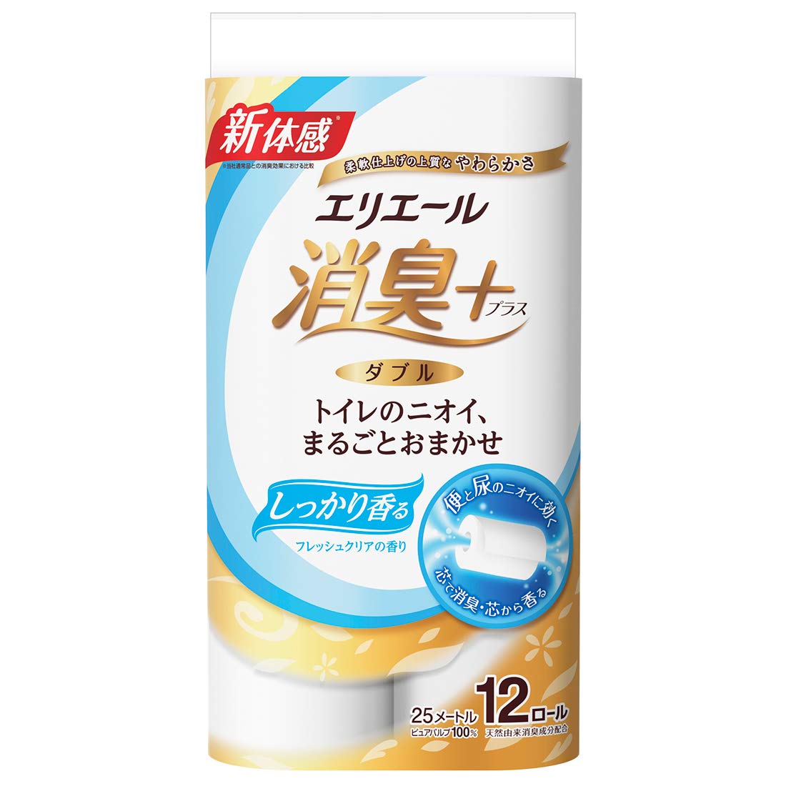 エリエール トイレットペーパー 消臭プラス(+) 25m×12ロール ダブル パルプ100% しっかり香る フレッシュクリアの香り商品画像
