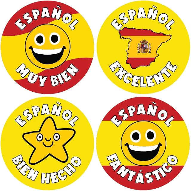 Classroom Stickers 144 Spanish Language Reward Stickers For Children, Teachers & Parents - Colourful, Easy Peel Stickers With Strong Adhesive Glue (144 30mm Stickers)