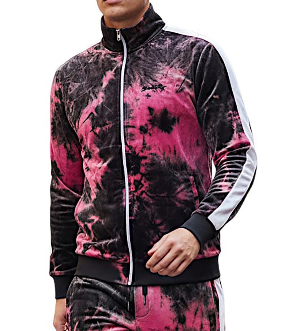 Mens Slim Fit Spandex Plush Velour Track Jacket - NYC Athletic Fashion Side Taped Top-image-22