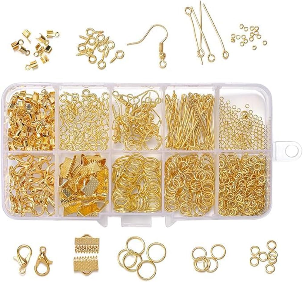 JAUNTY Beadsnfashion Metal Findings Kit, Jewellery Making Metal Findings Kit with Ribbon Clamp Crimps with Loop Head Pins Ribbon Ends for Jewellery Making and Crafts Work
