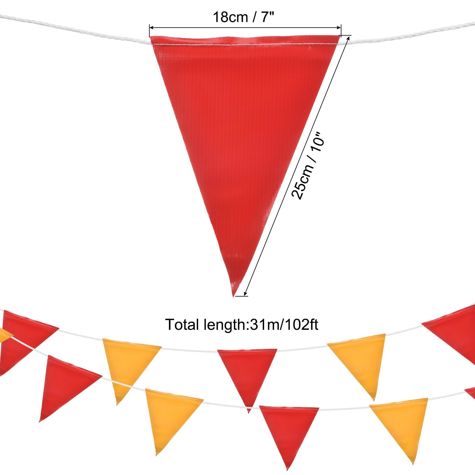 Banner per bandierine da circo di carnevale, bandiera a triangolo rosso e bianco, per festa di compleanno, 30 x 45 cm, 48 bandiere 30 m
