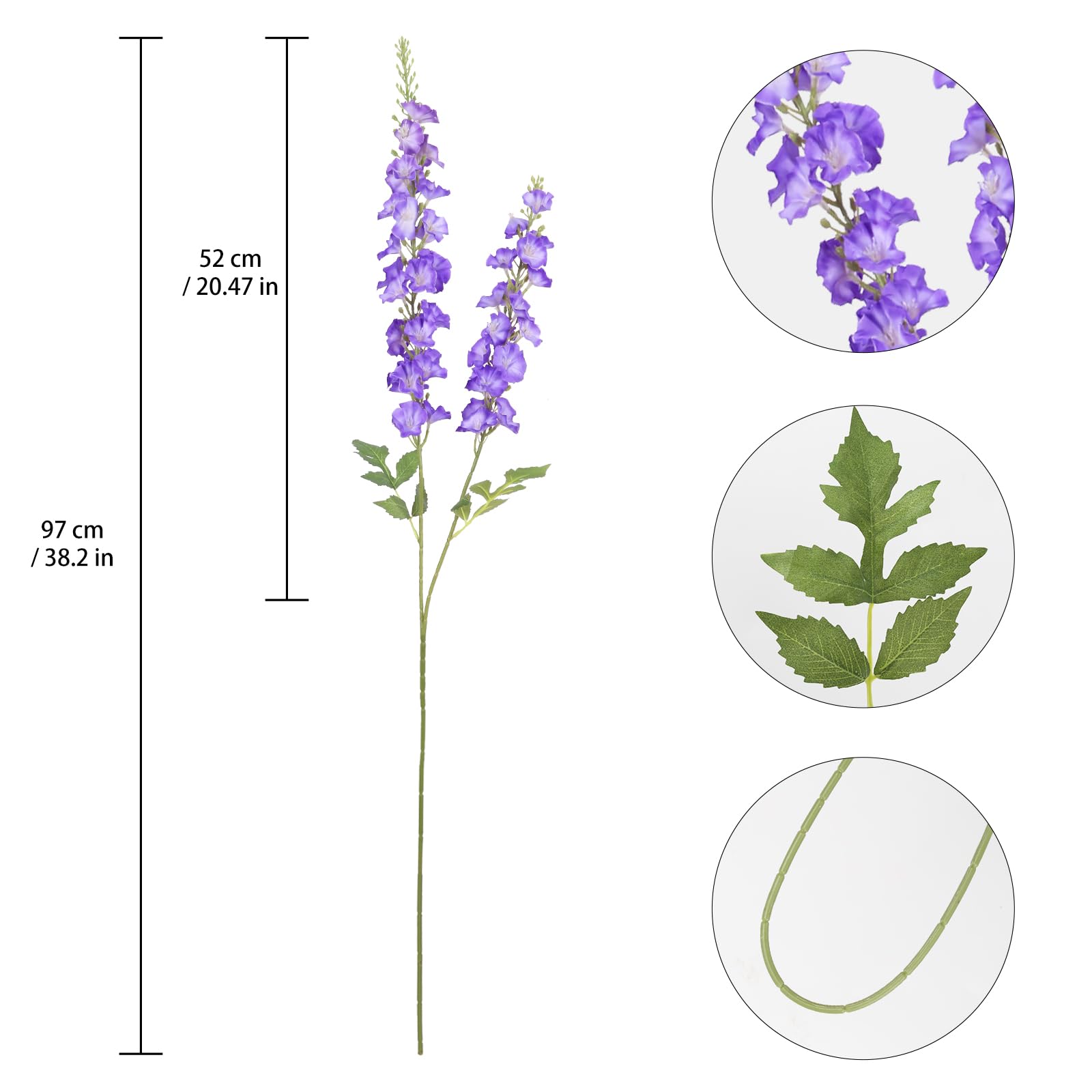 Lot de 6 fleurs artificielles en soie avec tiges pour grand vase, décoration d'intérieur, fête de mariage (violet) 96 cm