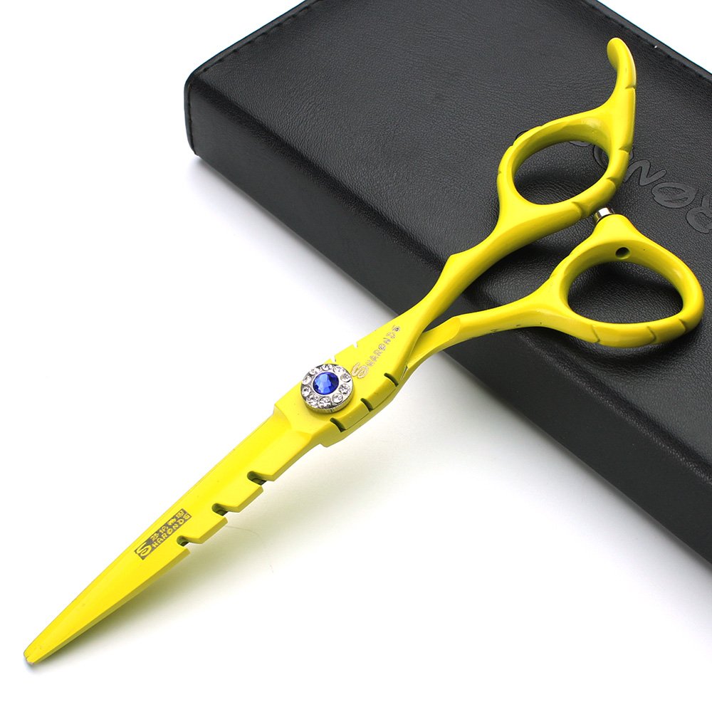 Amarillo profesional de 6 pulgadas pelo tijeras peluquería salón peluquería especial herramientas Japón acero inoxidable tijera kit de combinación (scissors set)