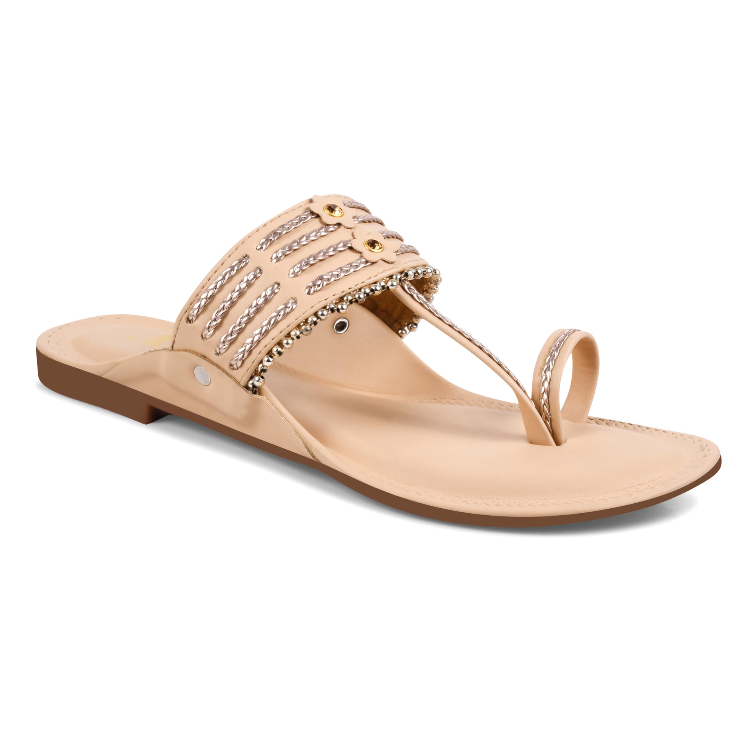 padchin Women's Kolhapuri Toe Ring Flat Sandals | Stone Studded Slip-On Flats | Casual, Ethnic & Daily Wear Footwear for Women-picture-25