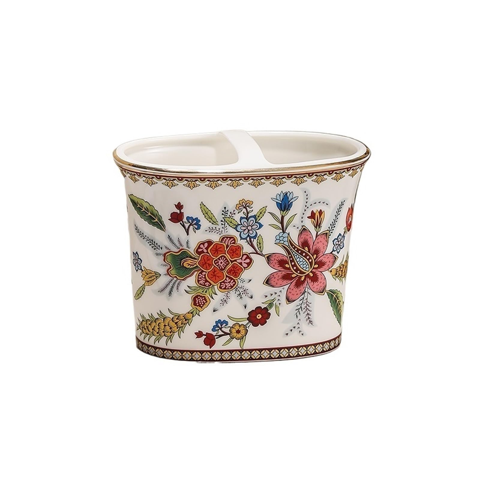 Bathroom Soap Dispenser Set Floral Ceramic Bathroom Set Toilet Foam Lotion Bottle Toothbrush Cup Soap Dish Household Luxury Toiletries(A-Toothbrush holder)