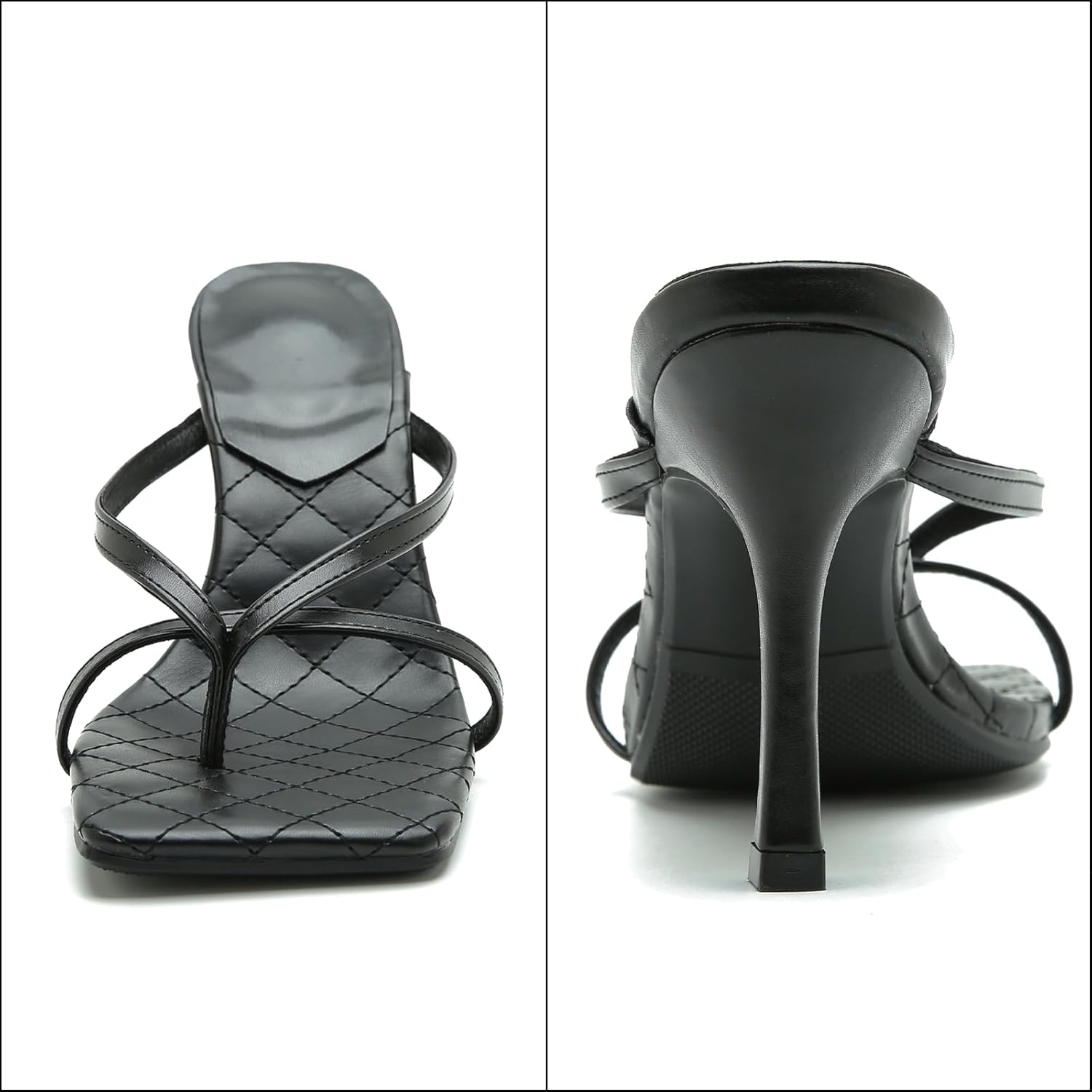 Women's Strappy Thong Heeled Sandals Slip On Stiletto Heels Flip Flops Square Open Toe T Strap High Heel Sandals Slide Summer Dressy Sandals