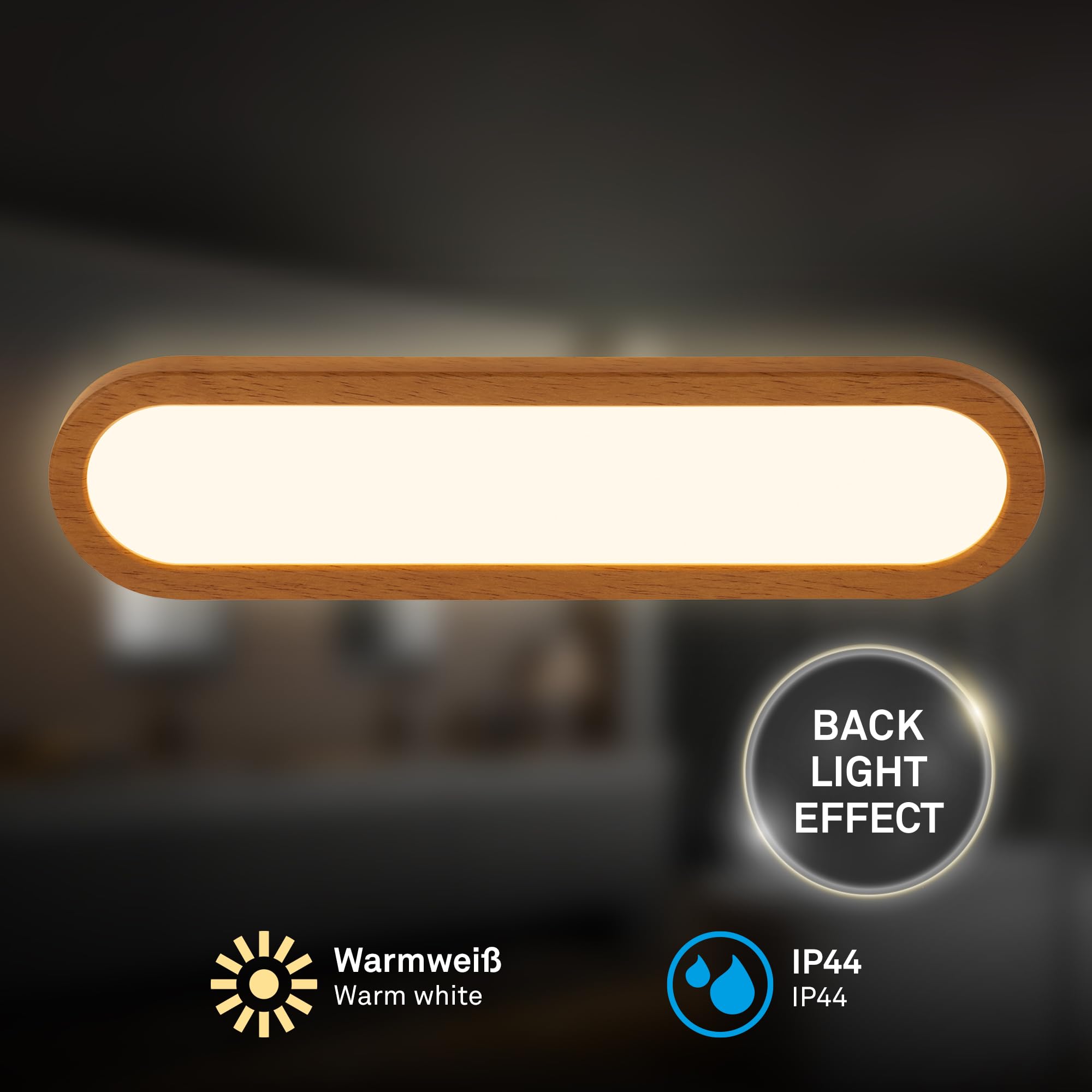 BRILONER - Aplique espejo baño LED con luz indirecta, protección IP44 contra salpicaduras, apliques espejo de baño, luz espejo, 35 x 9 x 4 cm, color madera