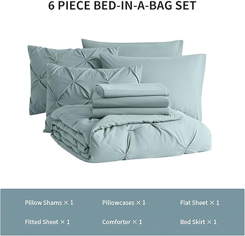 Miniatura 3 de BOURINA Juego de edredón de 6 piezas  Juego de edredón plisado acolchado suave y cálido de microfibra de gran tamaño, azul individual (68 x 88